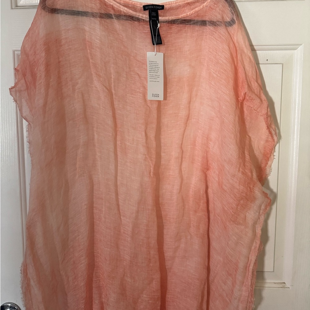 Eileen Fisher Oversized Flutter Sleeve Poncho/Blouse/Coverup NWT Peach Ombré